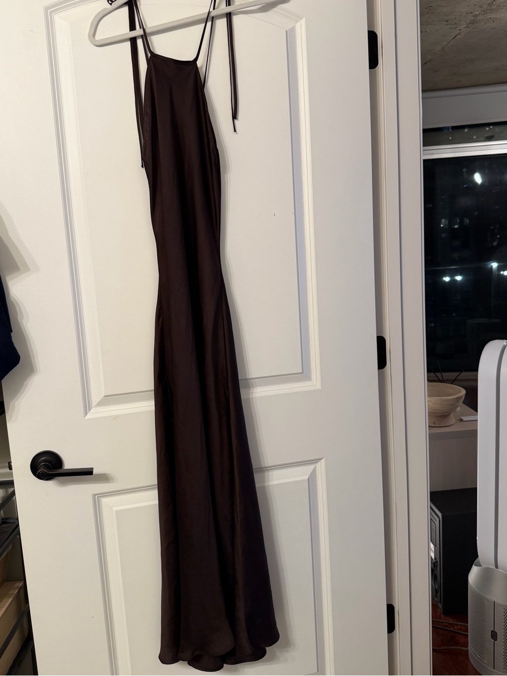 Zara Brown Satin Tie-Shoulder/ high neck Maxi Dress